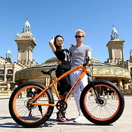 Bicicletas de montaña Fat Tires : ZWR - Bicicleta de montaña para hombre, 24 – 26 pulgadas, cuadro de acero de alta resistencia, doble freno de disco, color naranja, tamaño 24inches 27 speed