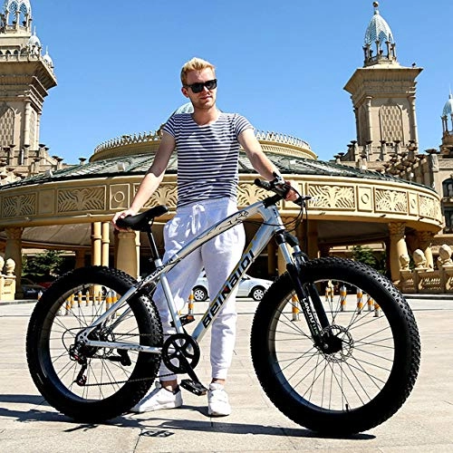 Bicicletas de montaña Fat Tires : ZWR – Bicicleta de montaña para hombre, 24 / 26", rígida, marco de acero de alta resistencia, freno de doble disco, bicicleta para adultos, color plata, tamaño 24inches 27 speed