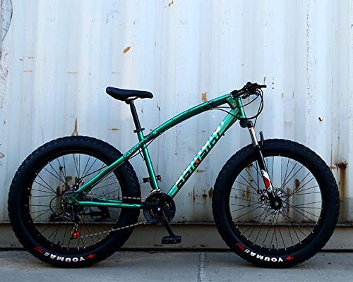 Bicicletas de montaña Fat Tires : ZWR – Bicicleta de montaña para hombre, 24 / 26", rígida, marco de acero de alta resistencia, freno de doble disco, bicicleta para adultos, color verde, tamaño 24inches 7 speed