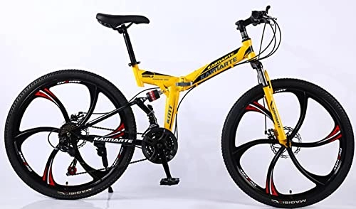 Bicicletas de montaña plegables : 21 Speed Bicicleta Plegable, Bicicleta De Montaña Plegable Para Hombres Y Mujeres Adultos, Bicicleta De Deporte De Montaña, Doble Suspension Bicicletas Urbanas Unisex yellow, 26 inches