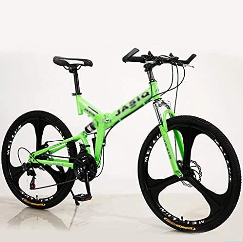 Bicicletas de montaña plegables : 24 / 26 Pulgadas 21 Velocidades Plegable Bicicleta De Montaña De Acero Altas De Carbono, Suspensión Completa Mtb Bicicleta Para Adultos, Freno De Doble Disco Bicicleta De Monta(Size:26inch, Color:verde)