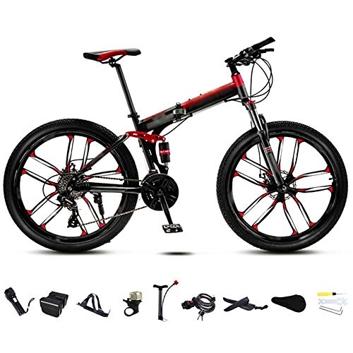 Bicicletas de montaña plegables : 24 Pulgadas 26 Pulgadas Bicicleta de Montaña Unisex, Bici MTB Adulto, Bicicleta MTB Plegable, 30 Velocidades Bicicleta Adulto con Doble Freno Disco / Red / C Wheel / 24