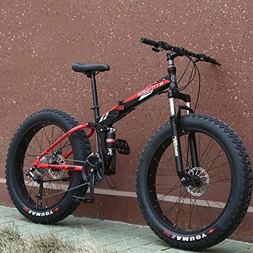 Bicicletas de montaña plegables : 24 pulgadas plegable bicicleta de montaña, Dual Shock de absorción y de doble frenos de disco, 24 velocidades, alto contenido de carbono marco de acero, 4, 0 Neumáticos ensanchados, unisex, Negro