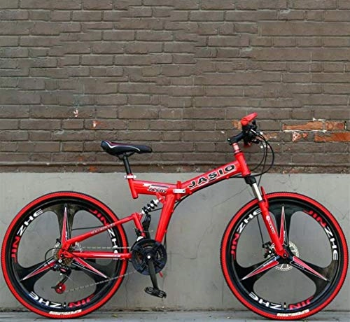 Bicicletas de montaña plegables : AISHFP Plegable Blando en Adultos en la Cola de Bicicletas de montaña, Student City Road Racing de Bicicletas, de 26 Pulgadas de aleación de magnesio Integrado Ruedas, Rojo, 21 Speed