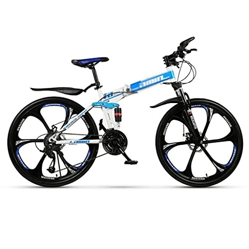 Bicicletas de montaña plegables : Aluminio De Bicicleta De Montaña De 26 Pulgadas con Marco De 17 Pulgadas De Freno De Disco De 6 Radios(Size: 21 Speed, Color:Azul)