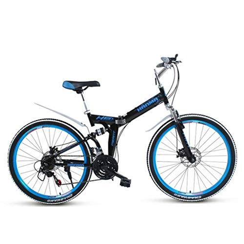 Bicicletas de montaña plegables : Bdclr 24 / 26 Pulgadas de suspensión Total Pliegue Disc Freno 27 de Velocidad de Bicicletas de montaña, Azul, 26inch