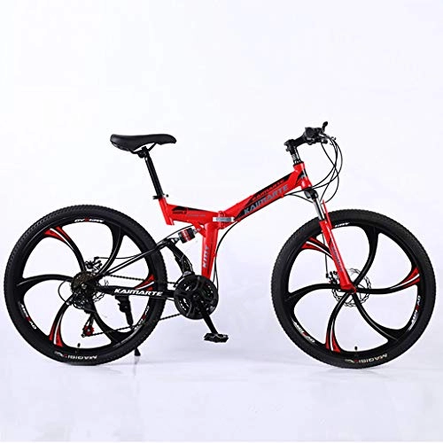 Bicicletas de montaña plegables : Bdclr Los Frenos de Disco Doble suspensión 21 velocidades Velocidad Estudiante de Bicicletas de montaña, Rojo, 26inch