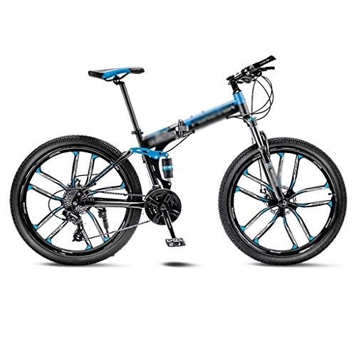Bicicletas de montaña plegables : Bicicleta amortiguadora Azul de la montaña de la Bicicleta Plegable 10 radios Ruedas Frenos 24 / 26 Pulgadas de Doble Disco (21 / 24 / 27 / 30 Velocidad) Bicicleta Plegable