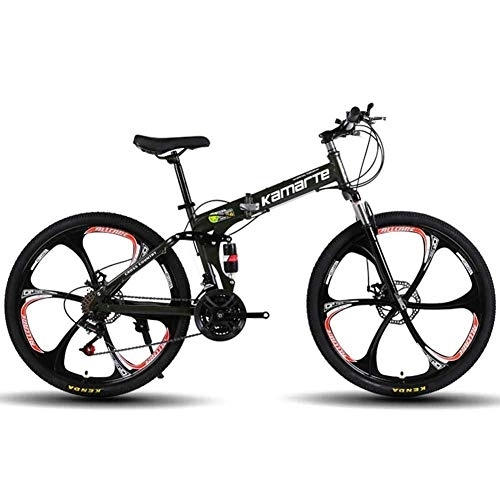 Bicicletas de montaña plegables : Bicicleta Bicicleta de montaña unisex, bicicleta plegable de doble suspensión de 27 velocidades, con ruedas de 24 pulgadas de 6 radios y doble freno de disco, para hombres y mujeres, negro, 27 ve