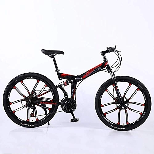 Bicicletas de montaña plegables : Bicicleta Bicicleta plegable Bicicleta de montaña plegable de acero de alto carbono de 21 velocidades con frenos de disco y cuadro de horquilla de suspensión Absorción de golpes Deportes Ocio Hom