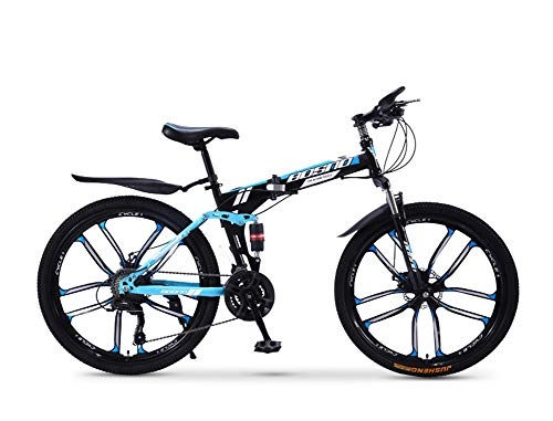 Bicicletas de montaña plegables : Bicicleta de Montaa, Plegable 26 Pulgadas Bicicletas de Acero Al Carbono, Doble Choque Velocidad Variable Bicicleta, Rueda Integrada de 10 Cuchillas, Altura Apropiada el 160-185cm, Azul, 26in (30 speed)