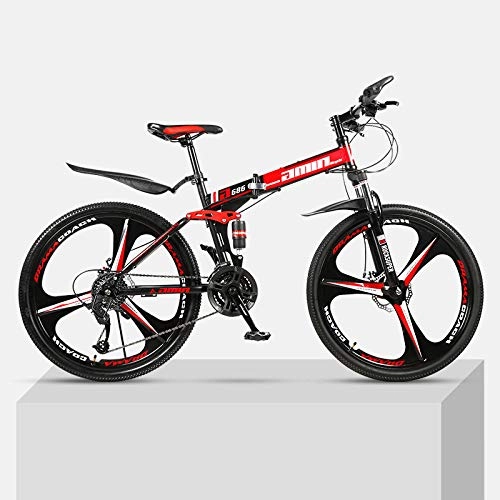 Bicicletas de montaña plegables : Bicicleta de montaña 24 pulgadas marco de acero de alto carbono plegable de una rueda doble absorcin de impactos estudiantes masculinos y femeninos ciclismo de montaña-Rojo_21 velocidades