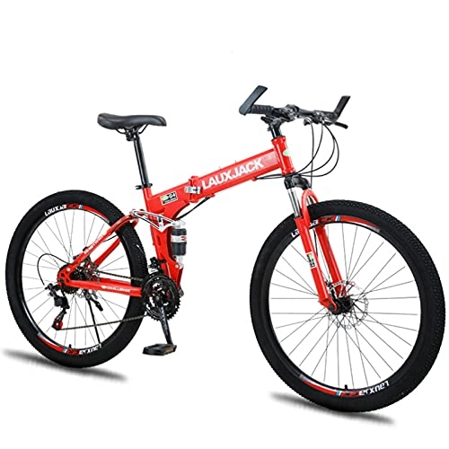 Bicicletas de montaña plegables : Bicicleta de montaña, 26 Pulgadas Ruedas Bicicleta De Montaña Plegable, Bicicleta De Montaña De Acero Al Carbono Para Jóvenes Adultos Para Hombre Para Mujer Bicicleta Mtb Bic(Size:24 speed , Color:Red)