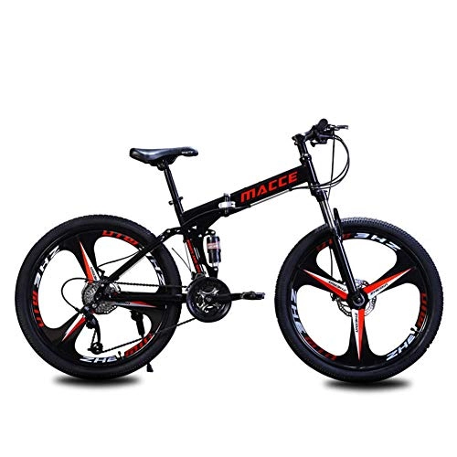 Bicicletas de montaña plegables : Bicicleta de Montaña Adulto, Bicicleta Plegable con Marco de Acero de Alto Carbono, Bicicletas de MTB de Suspensión Completa, Doble Freno de Disco, Pedales de PVC-Negro-1_26 Pulgadas 21 Velocidades