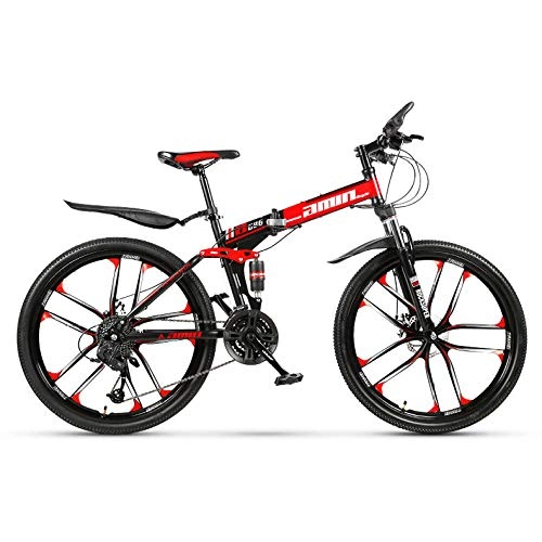 Bicicletas de montaña plegables : Bicicleta de montaña , Bicicleta de ciudad plegable de aleacin ligera de 26 / 24 pulgadas, bicicleta de estudiante con frenos de disco de absorcin de impactos delanteros y traseros-rojo_26 pulgadas