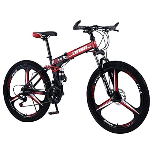 Bicicletas de montaña plegables : Bicicleta de montaña, Bicicleta De Montaña Bicicleta Plegable 26 Pulgadas Dual Disco Freno Antideslizante Bicicleta De Neumáticos Resistente Al Desgaste 21 / 24 / 27 / 30 Bicicl(Size:21 speed , Color:Red)