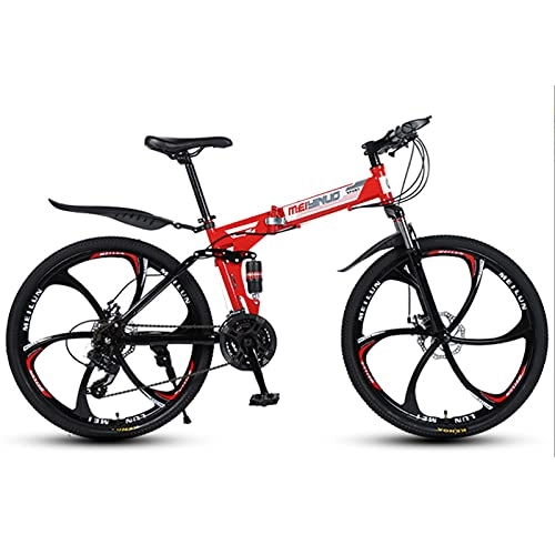 Bicicletas de montaña plegables : Bicicleta de montaña, Bicicleta De Montaña Para Adultos, Ruedas De 26 Pulgadas Bicicleta Plegable Engrosada De Acero Altamente Carbono Marco Plegable Delantero Y Trasero D(Size:27 speed , Color:Red)