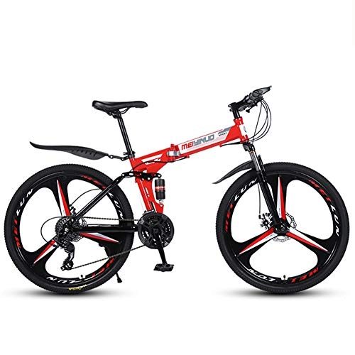 Bicicletas de montaña plegables : Bicicleta de montaña de 26 Pulgadas con suspensión Completa Bicicleta Plegable de 27 velocidades Bicicleta Antideslizante para Adultos, Freno de Disco Doble Bicicleta MTB, Rojo