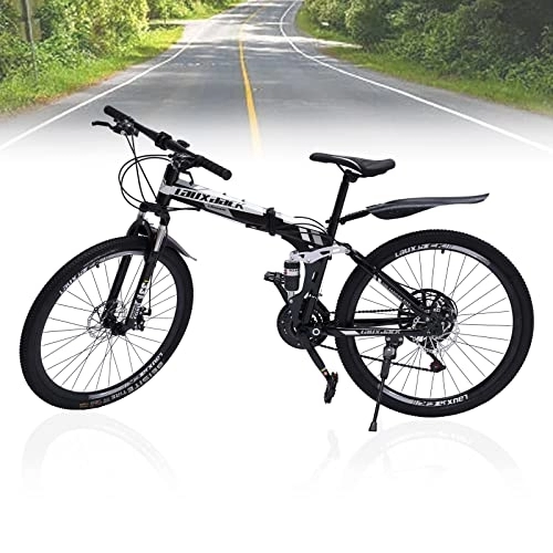 Bicicletas de montaña plegables : Bicicleta de montaña de 26 pulgadas de 21 velocidades, freno de disco delantero y trasero acero al carbono marco plegable bicicleta de montaña adulto altura ajustable