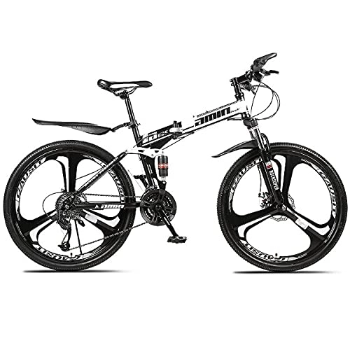 Bicicletas de montaña plegables : Bicicleta de montaña de suspensión Completa de 26 Pulgadas 21 / 24 / 27 / 30 Velocidad Doble Amortiguador Una Rueda Plegable Bicicleta de Freno de Disco Doble de Acero de Alto Carbono