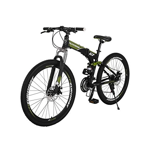 Bicicletas de montaña plegables : Bicicleta de montaña G7 marco de acero plegable bicicleta de montaña suspensión completa 21 velocidades freno de disco dual 27.5 pulgadas bicicleta de montaña (verde ejército)