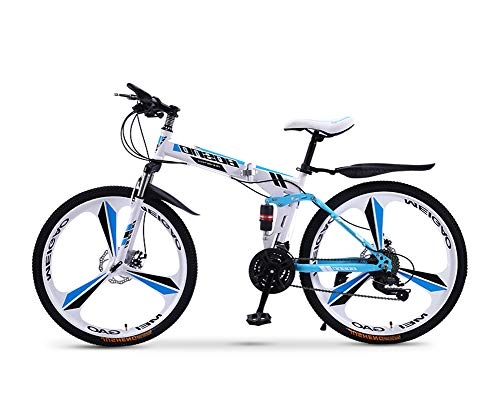 Bicicletas de montaña plegables : Bicicleta de Montaña, Plegable 20 Pulgadas Bicicletas de Acero Al Carbono, Doble Choque Velocidad Variable Adulto, Rueda Integrada de 3 Cuchillas, Altura Apropiada el 160-185cm, Blanco, 20in (21 speed)