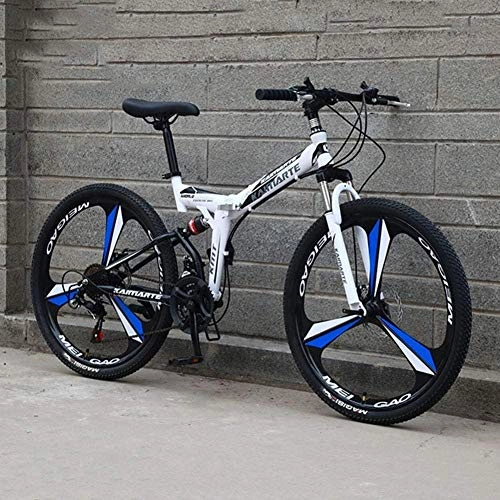 Bicicletas de montaña plegables : Bicicleta de montaña plegable 21 / 24 / 27 velocidad marco de acero 26 pulgadas ruedas de suspensión doble rueda de suspensión completa bicicletas de hombre y mujeres-24 velocidad_blanco_blanco