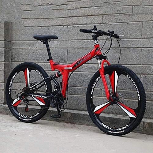 Bicicletas de montaña plegables : Bicicleta de montaña plegable 21 / 24 / 27 velocidad marco de acero de 26 pulgadas ruedas de suspensión doble rueda de suspensión completa bicicletas de hombres y mujeres-27 velocidad_rojo