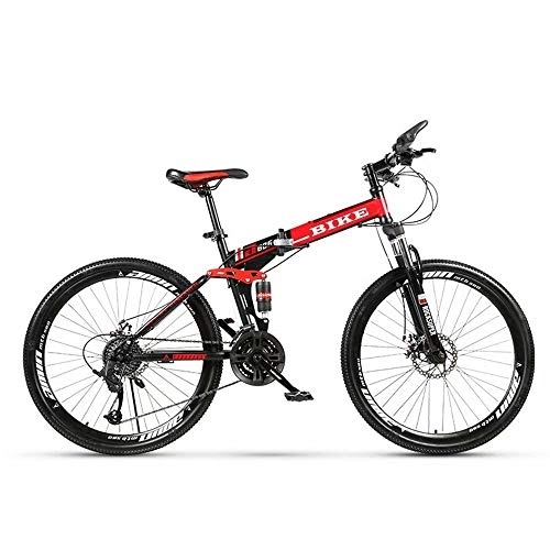 Bicicletas de montaña plegables : Bicicleta de montaña Plegable 24 / 26 Pulgadas, Bicicleta de MTB con Rueda de radios, Negro y Rojo