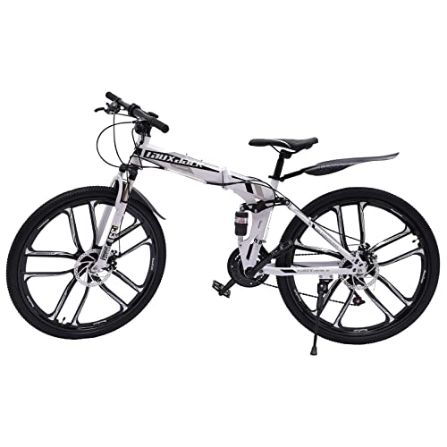 Bicicletas de montaña plegables : Bicicleta de montaña plegable 26 pulgadas doble absorción de choque marco de fibra de carbono 21 velocidades MTB para hombres y mujeres