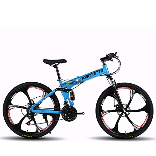 Bicicletas de montaña plegables : Bicicleta de montaña Plegable, Acero Inoxidable Doble Freno de Disco de Carbono Movimiento Bicicleta Bicicleta de montaña Aplicar a niño Mujer el Hombre, Azul