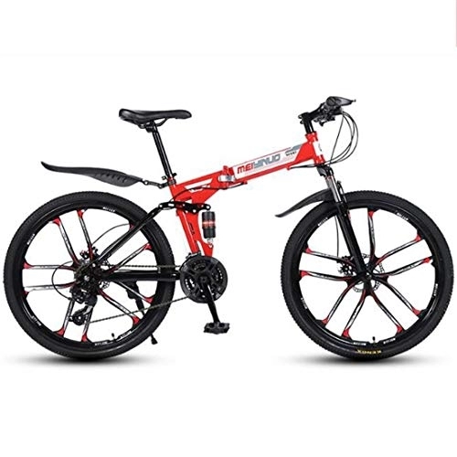 Bicicletas de montaña plegables : Bicicleta de Montaña, Plegable Bicicleta de montaña, Marco de Acero al Carbono Bicicletas Hardtail, Doble Freno de Disco y suspensión Doble (Color : Red, Size : 24 Speed)