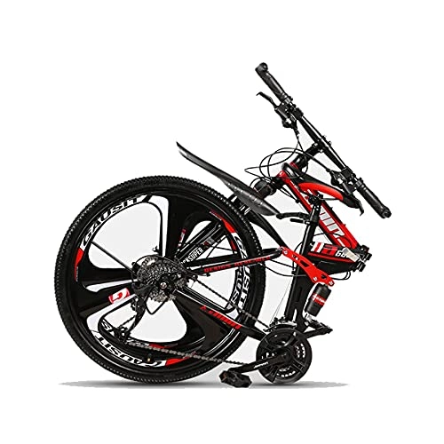 Bicicletas de montaña plegables : Bicicleta de montaña plegable de 21 / 24 / 27 velocidades de 26 pulgadas con ruedas de doble suspensión para hombres, mujeres, adultos y adolescentes (tamaño: 24 velocidades, color: rojo)