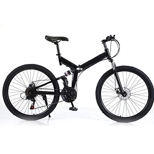 Bicicletas de montaña plegables : Bicicleta de montaña Plegable de 26 Pulgadas y 21 velocidades, suspensión Completa, Frenos de Disco Dobles, Cuadro de Acero al Carbono, Bicicleta de montaña para Adultos