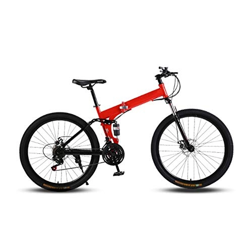 Bicicletas de montaña plegables : Bicicleta de montaña plegable, de acero de alto carbono, bicicleta de montaña, bicicleta de montaña con rueda de radios, doble absorción de impactos, color Red24speed, tamaño 26 pulgadas