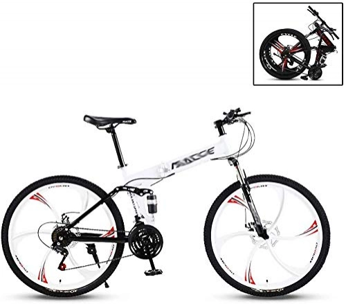 Bicicletas de montaña plegables : Bicicleta de montaña plegable para adultos de 24 – 26 pulgadas, 6 cutter Wheel 27 velocidades, doble amortiguación, ciclismo de ocio, color blanco, tamaño 24inches