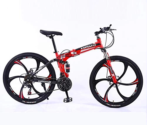 Bicicletas de montaña plegables : Bicicleta de montaña plegable para adultos de 24 / 26 pulgadas, con suspensión completa, bicicleta de montaña para hombre y mujer, para deportes al aire libre, 21 / 24 / 27 velocidades