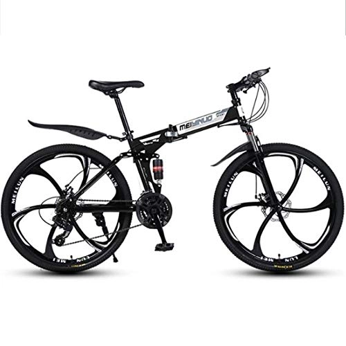 Bicicletas de montaña plegables : Bicicleta Montaña MTB Plegable bicicleta de montaña, de acero al carbono cuadro de la bicicleta, con doble doble del disco de freno Suspensión Bicicleta de Montaña ( Color : Black , Size : 24 Speed )