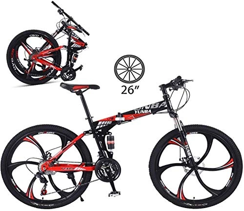 Bicicletas de montaña plegables : Bicicleta Montaña, Trekking Bike Cross Unisex Plegable Outdoor 6 Cutter Bike Suspensión Completa MTB Bike Double Disc Brake Bikes 26In-24 Velocidad_26 Pulgadas