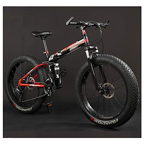 Bicicletas de montaña plegables : Bicicletas de montaña para adultos, bicicleta de montaña de doble suspensión Fat Tire de cuadro plegable, cuadro de acero de alto carbono, bicicleta de montaña todo terreno, 26 "rojo, 7 velocidades