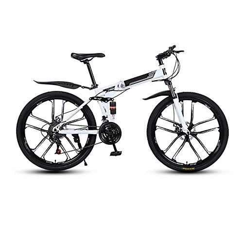 Bicicletas de montaña plegables : Bicicletas de montaña Plegables de 26", Bicicleta antineumáticos Todoterreno con Doble Amortiguador de 27 velocidades, Ideal para Montar al Aire Libre, Uso Diario (White-10 Spoke)