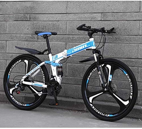 Bicicletas de montaña plegables : Bicicletas plegables de bicicleta de montaña, freno de disco doble de 21 pulgadas y 21 velocidades, suspensión completa antideslizante, cuadro de aluminio ligero, horquilla de suspensión, azul, B