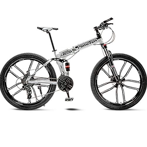 Bicicletas de montaña plegables : BNMKL 24 / 26 Pulgadas Adulto Bicicleta De Montaña 27 Velocidades Bicicleta Plegable Doble Absorción De Impactos Bicicleta De Carretera Acero De Alto Carbono MTB, Black White, 26 Inch