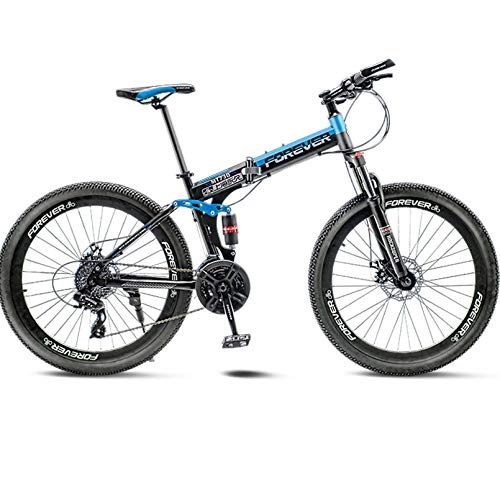 Bicicletas de montaña plegables : BNMKL Bicicleta Plegable, 24 / 26 Pulgadas Adulto Bicicleta De Montaña 27 Velocidades Bicicleta, Doble Absorción De Impactos MTB, Black Blue, 26 Inch