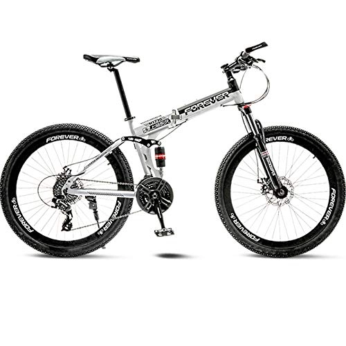 Bicicletas de montaña plegables : BNMKL Bicicleta Plegable, 24 / 26 Pulgadas Adulto Bicicleta De Montaña 27 Velocidades Bicicleta, Doble Absorción De Impactos MTB, Black White, 26 Inch