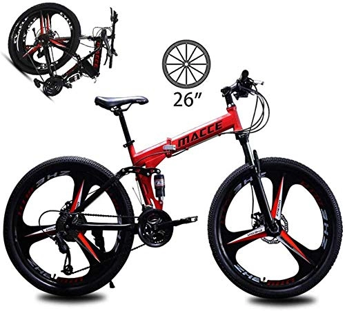 Bicicletas de montaña plegables : BUK Bicicleta Montaña Adulto, Bicicleta de Trekking Cruzada Acero al Carbono Bicicleta Plegable Horquilla suspensión Ruedas de Freno de Doble disco-24 Velocidad_Rojo