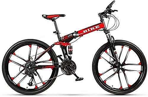 Bicicletas de montaña plegables : BUK Bicicleta Montaña Adulto, Plegable MTB de 24 / 26 Pulgadas con Rueda de radios Negro y rojo-24 Pulgadas_21 velocidades