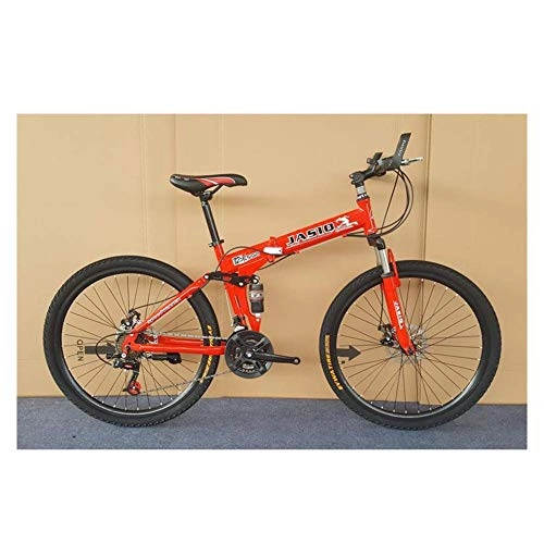 Bicicletas de montaña plegables : CENPEN Bicicleta de montaña plegable de 24 velocidades, marco de acero de alto carbono de 26 pulgadas, doble suspensión de freno de disco doble, neumáticos offroad (color rojo)