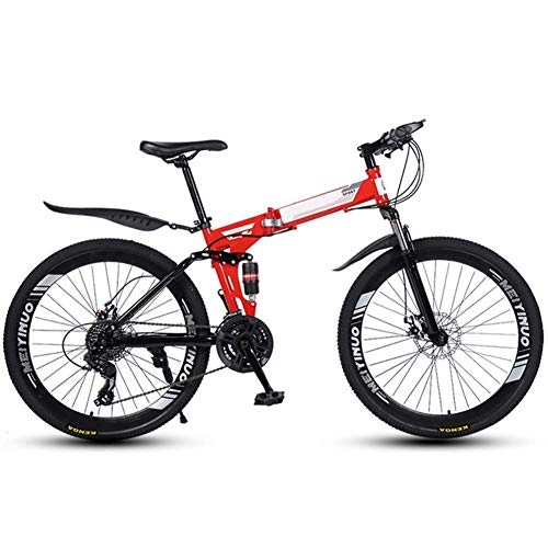 Bicicletas de montaña plegables : CENPEN Bicicleta de montaña plegable de 26 pulgadas para deportes al aire libre, bicicleta de montaña de 24 velocidades, antineumáticos, para hombre y mujer, color rojo