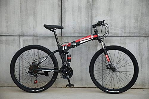 Bicicletas de montaña plegables : DBSCD Plegable Bicicleta de montaña, Bicicleta de montaña para Hombre de la Mujer, 24 / 26 Pulgadas, 21 / 24 / 27 Velocidad, MTB de la Bicicleta con radios de Ruedas, Negro y Rojo